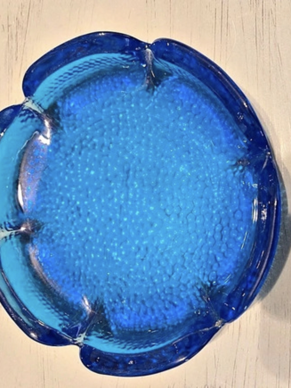 1960s Blenko Blue Textured Glass Ashtray